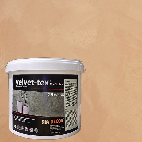 VELVET-TEX MAT silver штукатурка декоративна для стін матова напівтонка перламутрова 2,5кг   фото